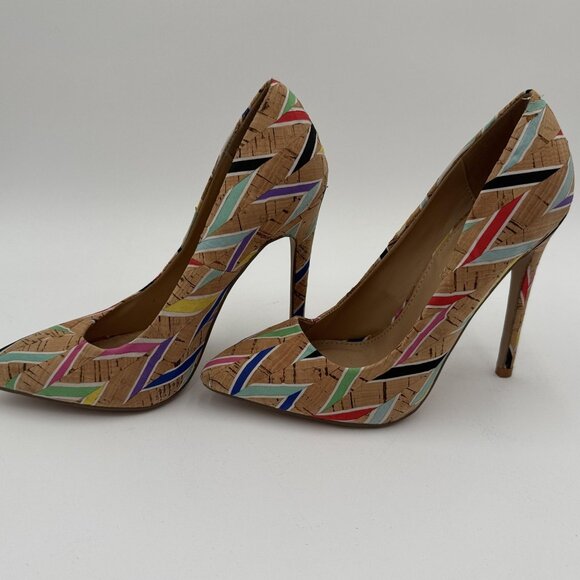 ShoeDazzle Shoes Womens Size 6 Multicolor Cork Stiletto High Heels Pointed Toe - Picture 5 of 9